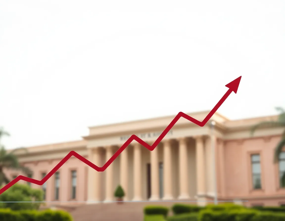 Graph showing inflation rates and Reserve Bank of India building in the background.